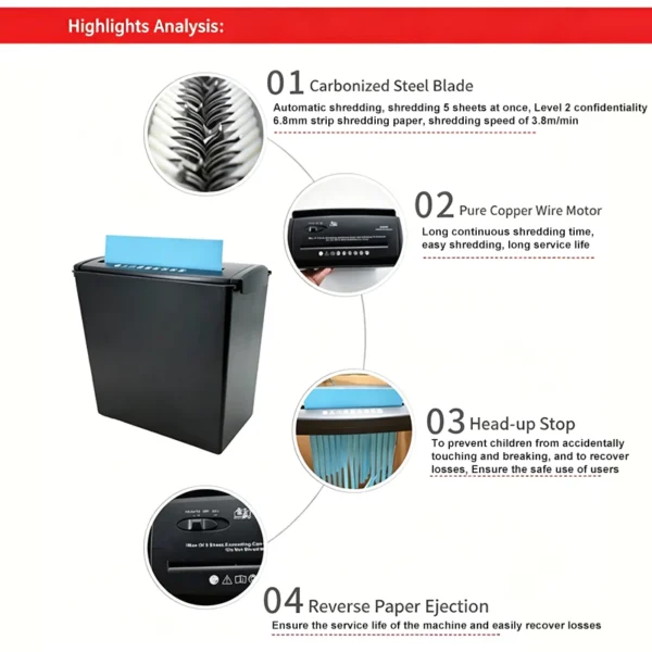 my-11134207-820l7-mnfhwmlanrb7f8.webp Straight Cut Paper Shredder 6 Sheet L30cm W16.2cm H28cm