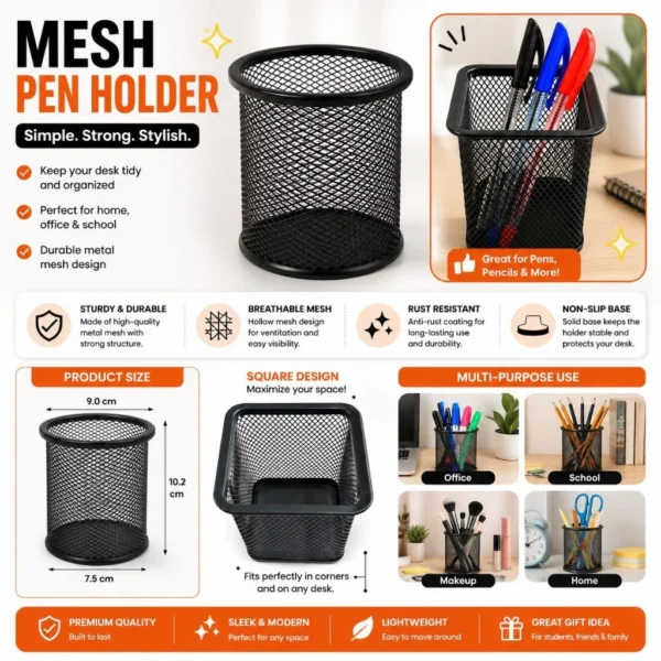my-11134207-820l9-mocea73lclcd4d.webp Dingli Metal Mesh Pen Holder L9cm W7.5cm H10.2cm