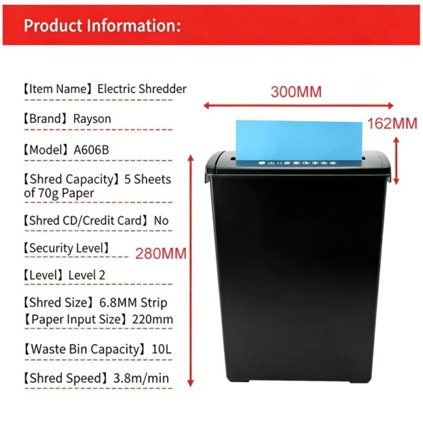 my-11134207-820la-mnfhwmldpblsa2.webp Straight Cut Paper Shredder 6 Sheet L30cm W16.2cm H28cm
