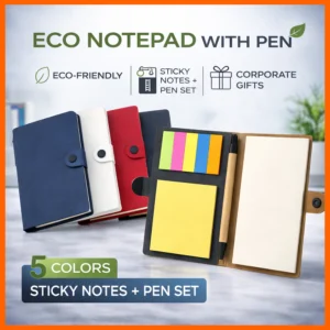 Random Eco Notepad Button Lock Pen Set